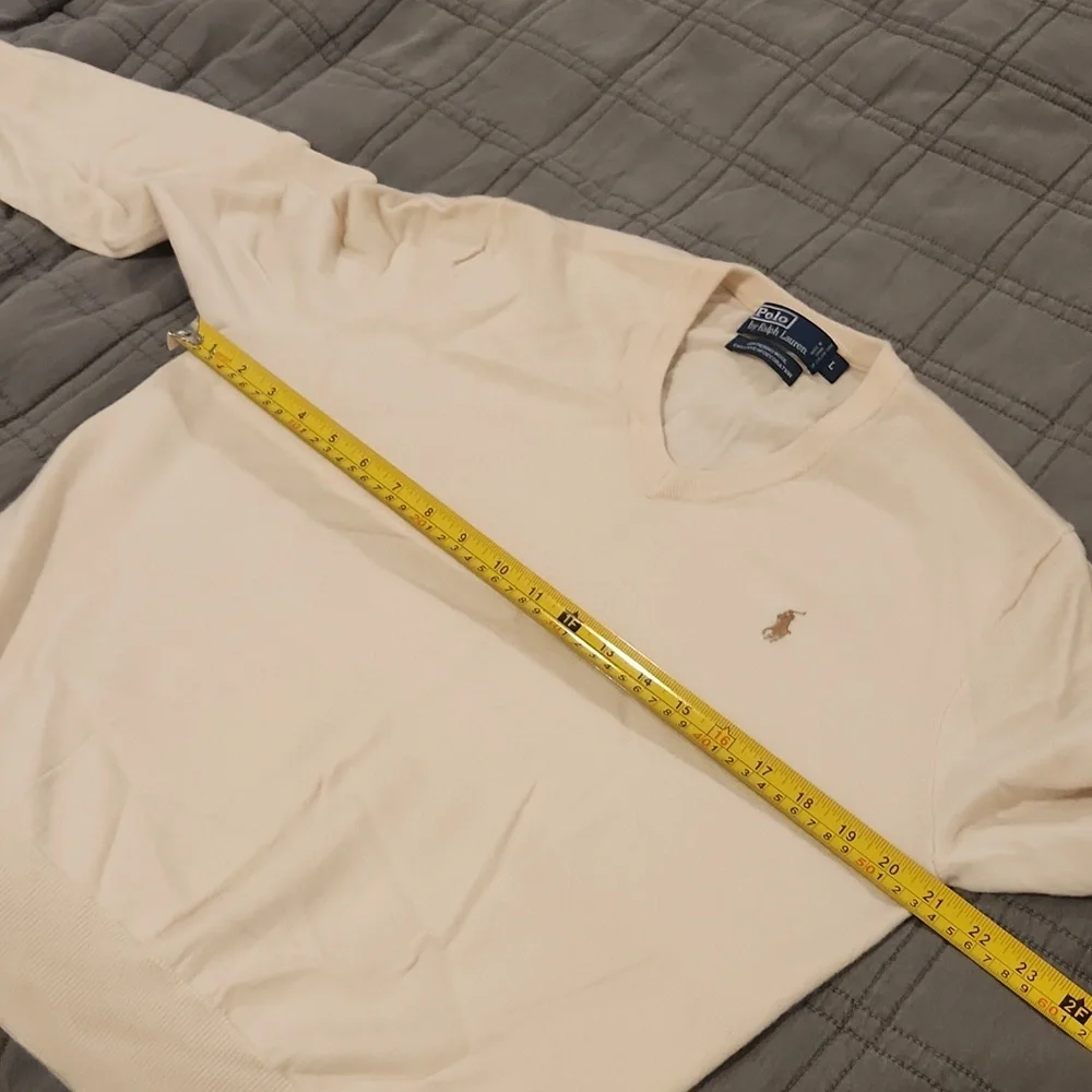 Polo by Ralph Lauren Men's V-Neck Sweater in Cream Size L!
